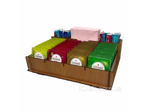 Барний органайзер-підставка для пакетів чаю, серветок у кав'ярню 7 відділень горіх