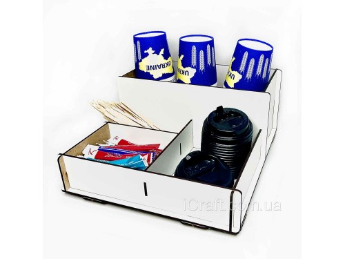 Органайзер-підставка для стаканчиків кави, серветок, трубочок та стиків цукру 4 відділення білий